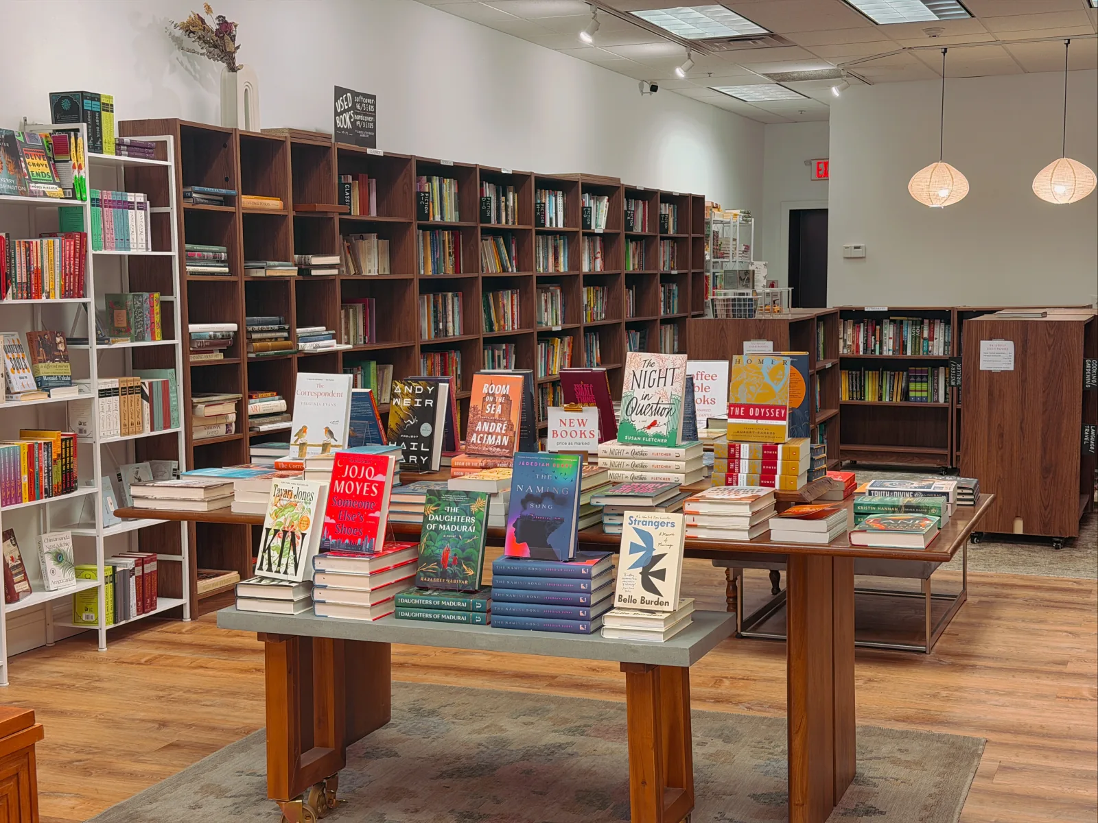 The book and fine goods displays inside Monty & Milo